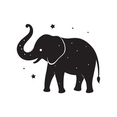 Night Starry Elephant Silhouette Artwork
