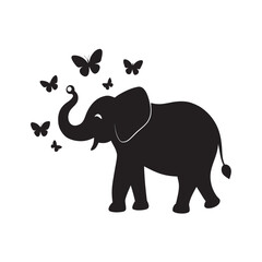 Elephant Surrounded By Butterflies Flying