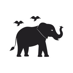 Elephant With Birds Circling Above