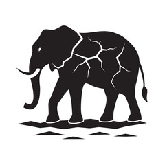 Elephant On Cracked Dry Ground