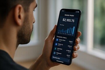 A person reviewing financial data on a smartphone for mobile banking.