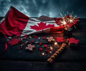 Celebrating Canadian pride with festive decorations and cheerful sparks on a cloudy day