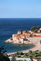 Close-up of the architecture of Sveti Stefan Island, Montenegro