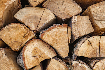 kindling wood stacked, ends close-up