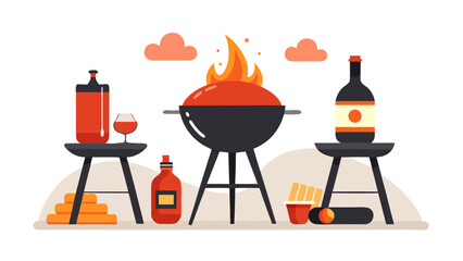 Summer Barbecue Party Setup with Grill Food and Drinks