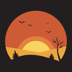 Elephant In Sunset With Birds