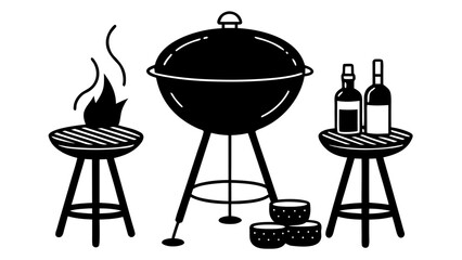 Summer Barbecue Party Setup with Grill Wine and Bowls