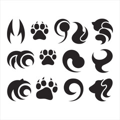 Stylized animal paw prints and abstract shapes bear paw prints black and white