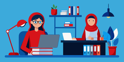 Two Diverse Women Working Together in Modern Office Setting
