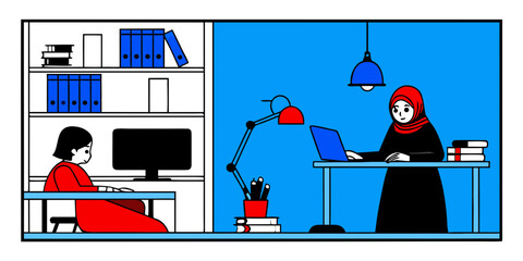 Two Women Working in a Modern Office Setting