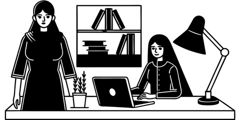 Two Muslim Women Working Together in an Office Setting