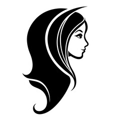 Elegant Black and White Profile of a Woman with Long Flowing Hair