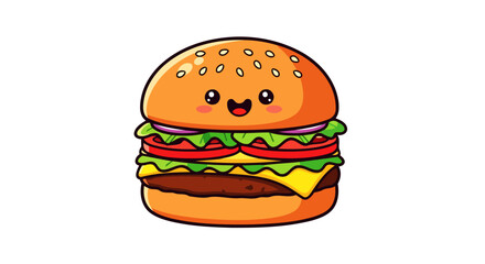 Cute Cartoon Burger Yummy Kawaii Hamburger Illustration