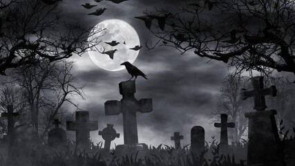 Animation crows fly over the grave. - Powered by Adobe