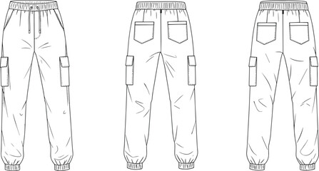 Technical flat sketch of a women's knee-length pencil skirt featuring angled front pockets, a back vent, and a fitted silhouette, suitable for formal or business attire.