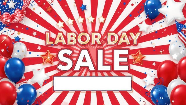 Labor day sale with red and white stripes balloons and stars for american holiday promotion event