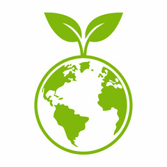 Obraz premium Eco Friendly Planet Green Earth with Leaves Vector Icon.