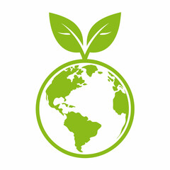 Obraz premium Eco Friendly Planet Green Earth with Leaves Vector Icon.