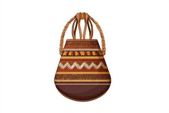 A minimalist vector illustration of an Aboriginal dilly bag with woven motifs
