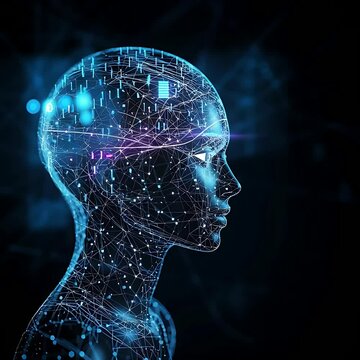 Ultra HD footage of AI human like robot having dots connections and rays with different angles