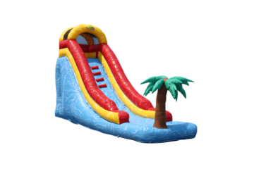 Fun summer inflatable water slide with palm tree