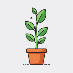 Isolated potted plant features lush green leaves in minimal style. Potted plant illustration is designed for various projects, from ecological themes to interior design and decoration.