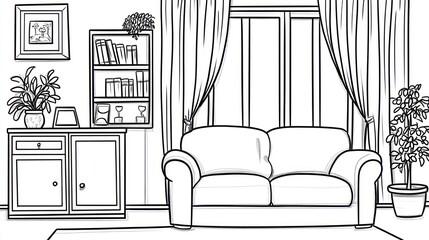Interior drawing of a cozy living room.