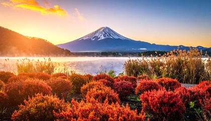 Fototapeta premium First sunrise and Mount Fuji – a refreshing New Year’s landscape/ 初日の出と富士山 – 清々しい新年の風景