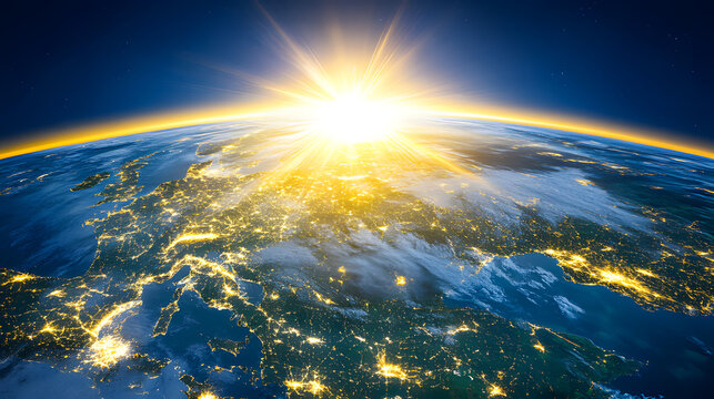 The sunrise over the blue planet. - Powered by Adobe