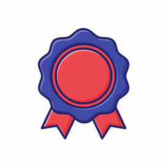 Award image of a red seal and blue ribbon for achievements and recognition. Award image suggests excellence with success reward, vector style graphics, and an accolade design element.