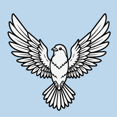 Obraz premium Graceful image effects with a dove in flight against blue background, evoking peace and tranquility. Image effects enhance simple shapes, with crisp lines showcasing bird's form and movement.