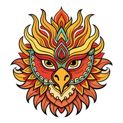 Tribal lion head with wings vector design featuring fire, skull, and demon symbols, perfect for a powerful tattoo illustration