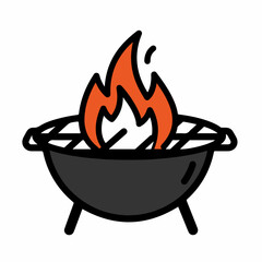 Grill image showcasing a barbecue grill with orange flames rising, perfect for summer cookouts. This grill image captures the essence of outdoor cooking and summer fun.