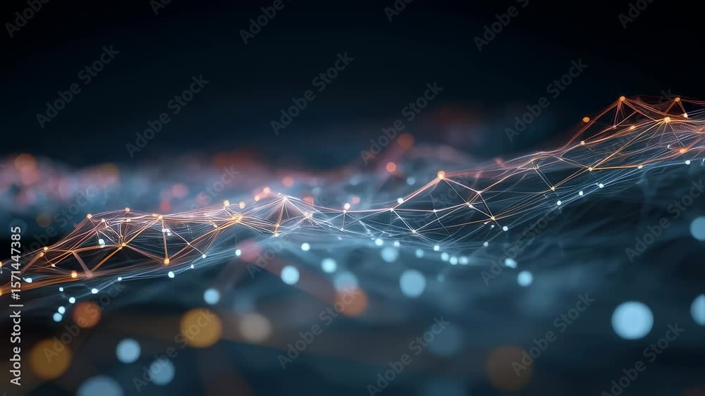 Aufkleber closeup view of digital networks displaying big data flow with a mesh of glowing lines and nodes in 