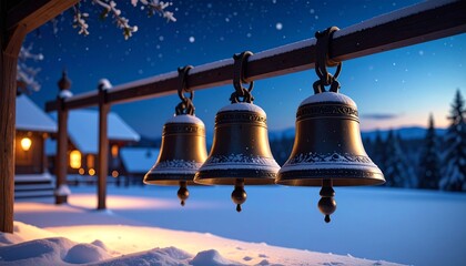 Fototapeta premium Joya no Kane and snowy temple – a silent year-end scene/ 除夜の鐘と雪の寺 – 静寂な年末の風景