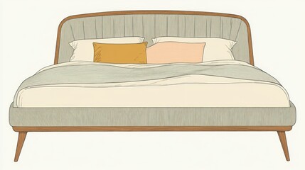 Hand-drawn illustration of a bed with a padded headboard.