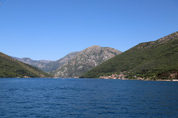 Bay and mountains of Kotor, Montenegro horizontal photo. Panorama