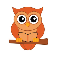Charming owl with big eyes perched on a branch illustration