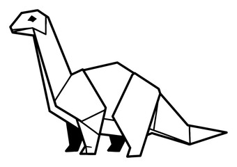 Obraz premium Simple Paper Origami Dinosaur Black and White Outline Line Art Drawing Geometric Style Animal Art