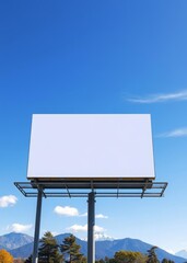 A vibrant eye-catching mockup billboard its pristine surface ready to showcase a captivating message against a vast clear expanse of blue sky punctuated only by a few scattered white wisps In the dist