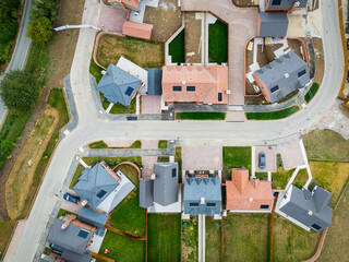 Aerial view of newly completed and ready for sale private and affordable homes seen on a new...