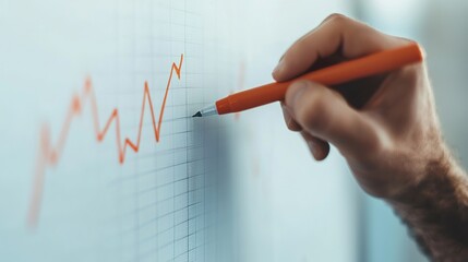Overhead shot of a financial chart being drawn on a whiteboard, marker in hand, dynamic planning