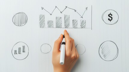 Overhead shot of a financial chart being drawn on a whiteboard, marker in hand, dynamic planning
