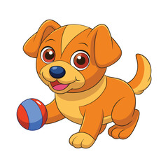 Adorable puppy playing with a toy ball one paw raised in a playful pose