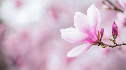 Fototapeta premium Delicate pink magnolia flower in soft focus.