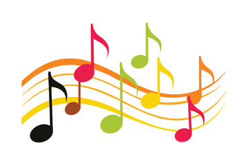 Colorful musical notes vector illustration on a white background
