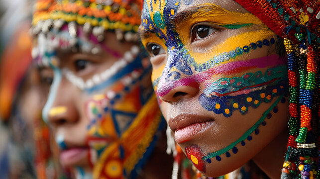 Kadayawan Festival, a local artist paints faces with traditional paint on the faces of parade participants, their faces are decorated with vivid colorful designs,&nbsp;
