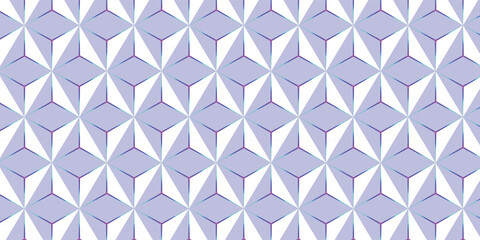 3D realistic purple and white gradient pattern. Modern cube texture. seamless pattern Background. Repeating tiles. Triangular volumetric elements of different random size. 3D illustration.