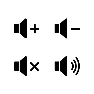 Four speaker volume control icons in black isolated on white background