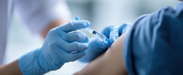 The nurse administers a vaccine injection to the patient's arm.